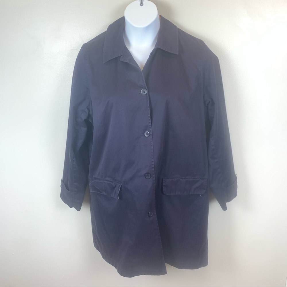 Lands End Women’s Trenchcoat Raincoat navy blue Lined 1x‎ 16W-18W Button Up